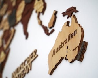 3D wooden world map 150 x 90 cm, multicolored, in German | Wall hanging | Wall decoration | Gift idea | Christmas present
