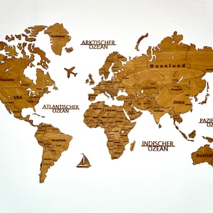 3D-Holz Weltkarte 150 x 90 cm einfarbig auf Deutsch | Wandbehang | Wanddeko | Geschenkidee | Weihnachtsgeschenk