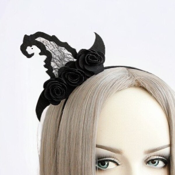 Hexe Stirnband Fascinator, Gothic schwarze Spitze Stirnband, Gothic Halloween Kostüm Party Hochzeit Kopfschmuck Kopfbedeckung