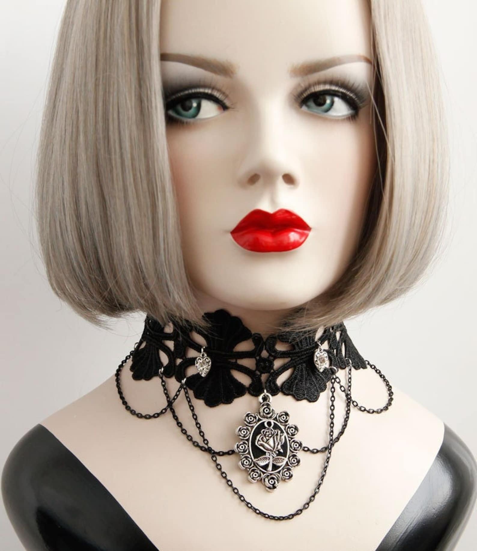 Gothic Black Lace Choker Vintage Neckband Rose Pendant Lace - Etsy