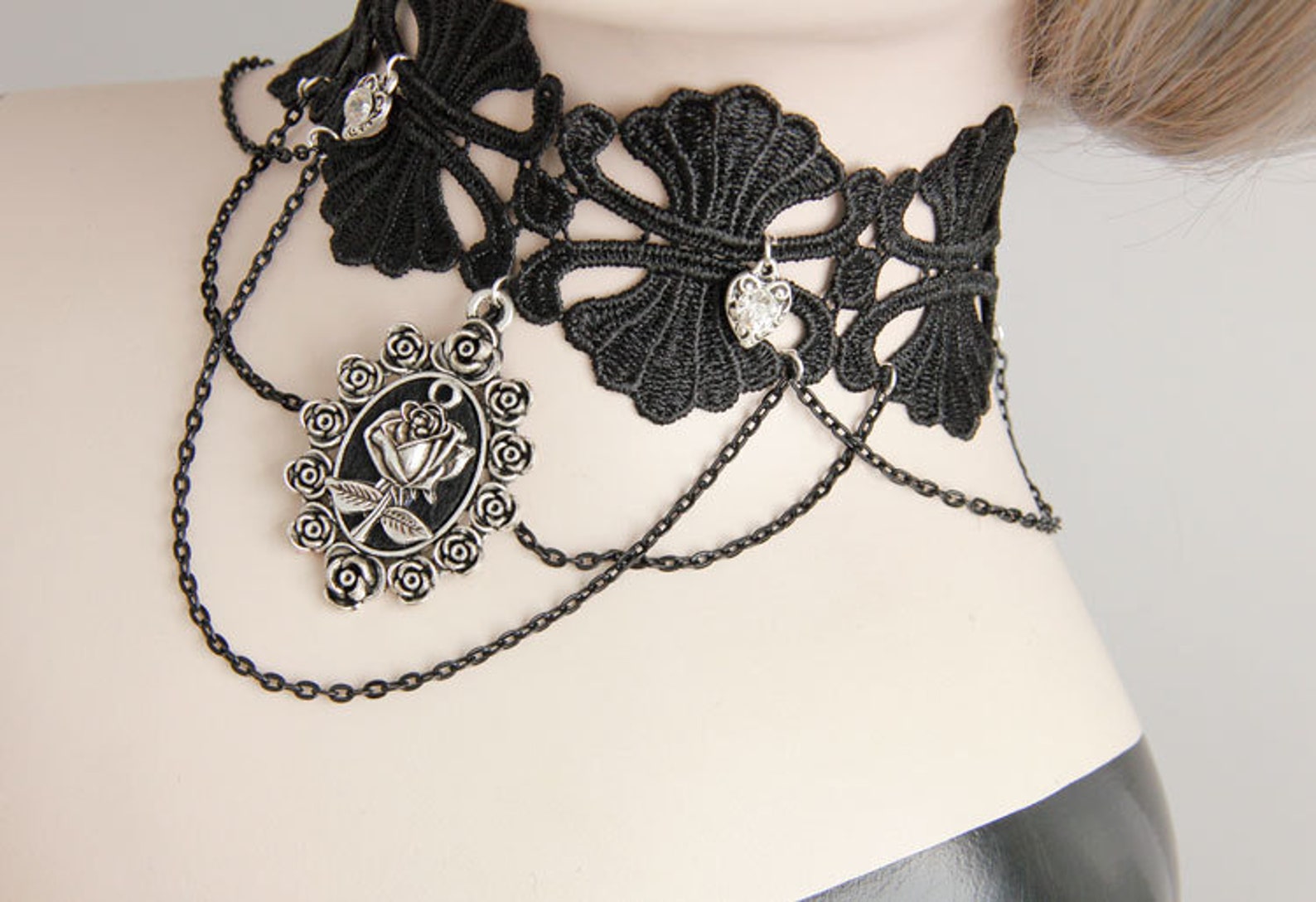 Gothic Black Lace Choker Vintage Neckband Rose Pendant Lace - Etsy