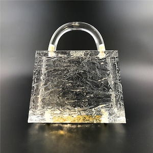 Cracked Ice Acrylic Transparent Clutch Evening Bag, Clear Box Transparent Bridal Wedding Party Prom Purse Handbag