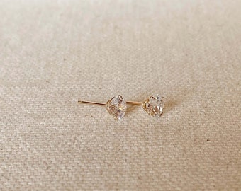 14k Solid Gold Round 5mm Cubic Zirconia Stud Earrings