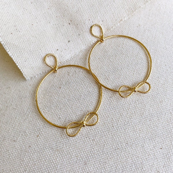 18k Gold Filled Wire Dangle Hoop Earrings Featuring Necktie Bow Detail Infinite