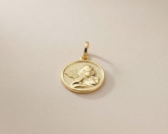 Delikat 18k guldfyllt ängelmynthänge - Andligt skyddsberlock för kvinnor