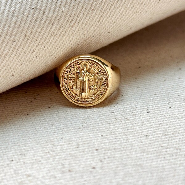 18k Gold Filled Saint Benedict Signet Ring