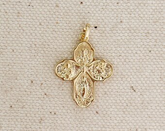Divine 18k Gold-Filled Catholic Four-Way Cross Pendant