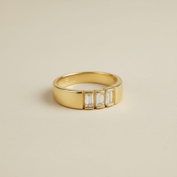 Trio Stone Ring for Women - 3 Baguette CZ Diamond Band