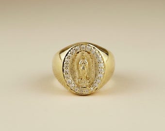 18k gold filled zegelring Onze-Lieve-Vrouw van Guadalupe CZ – La Virgencita Devotion Jewelry