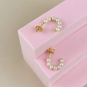 Pearl Semi-Hoop Earrings - | Delicate Hoops for Women