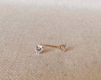 14k Solid Gold Round 4mm Cubic Zirconia Stud Earrings