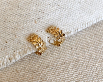 18k Gold Filled Leaf Clicker Hoop Earrings