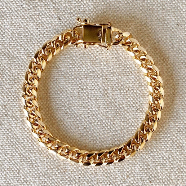 18k Gold Filled Chunky Cuban Bracelet Featuring Box Lock Clasp