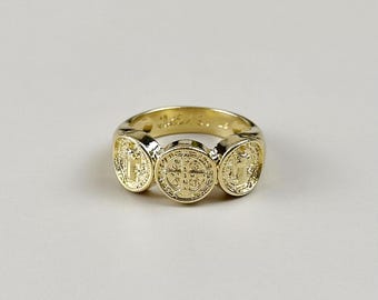 Saint Benedict Ring - Triple Band Religious Ring for Men & Women