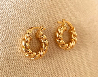 18k Gold Filled Twisted Tube Hoop Earrings - The Croissant Hoops