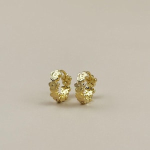 Flower Huggie Hoop Earrings for Women - Small Gold Hoops