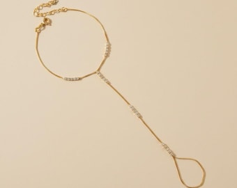 18k Gold Filled CZ Row Hand Chain – Continuous Sparkle Wrist to Finger