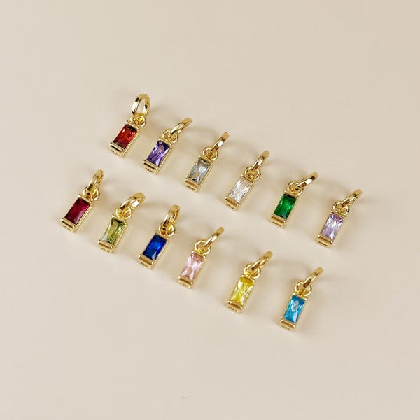 Birthstone Pendant - Baguette CZ Charm for Necklaces