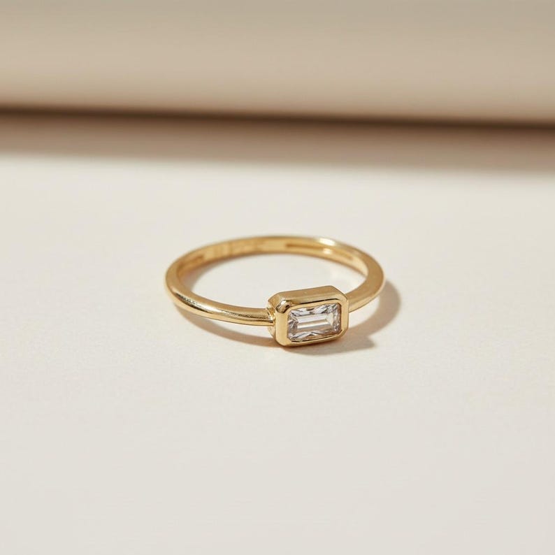 18k Gold Filled Rectangle Solitaire CZ Ring | Minimalist Stacking ...