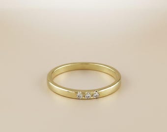 Drei Stein Diamant Goldring - Minimalistischer Ehering