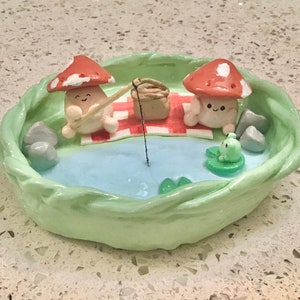 Mushroom Frog Clay Jewelry Dish Cottagecore Fairycore Hand Made image 6