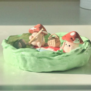 Mushroom Frog Clay Jewelry Dish Cottagecore Fairycore Hand Made image 3