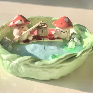 Mushroom Frog Clay Jewelry Dish Cottagecore Fairycore (Hand Made)