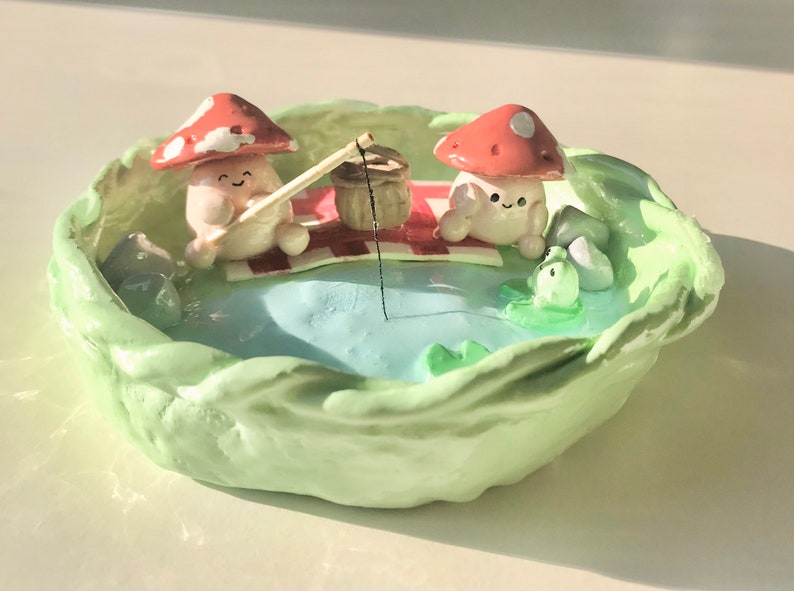 Mushroom Frog Clay Jewelry Dish Cottagecore Fairycore Hand Made image 1