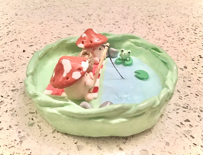 Mushroom Frog Clay Jewelry Dish Cottagecore Fairycore Hand Made image 4