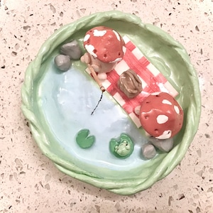 Mushroom Frog Clay Jewelry Dish Cottagecore Fairycore Hand Made image 5