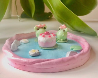 Frogs With Mushroom Hats Jewelry Dish (cottagecore)