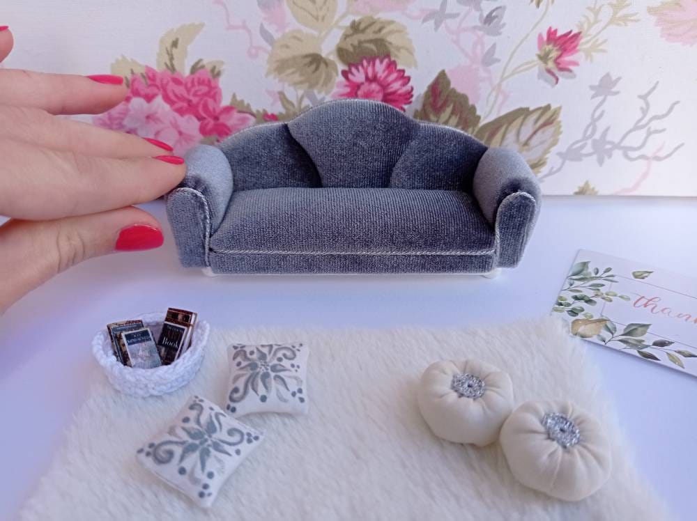 Miniature sofa 1:24, doll sofa, miniature couch, miniature furniture, doll furniture