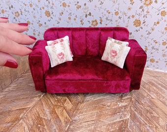 Miniature sofa 1:12, doll sofa, doll couch, velvet miniature sofa