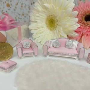 Miniatur Sofa und Sessel 1:48, Puppen Sofa und Sessel, Miniatur Möbel Set, Sammler Miniatur Sofa, Sammler Miniatur Stuhl