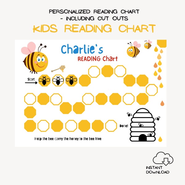 Kids Reading Log | Personalized Kids Reading Chart | Daily Reading Record for Kids| Homework Tracker | Instant Download | Kids Activity