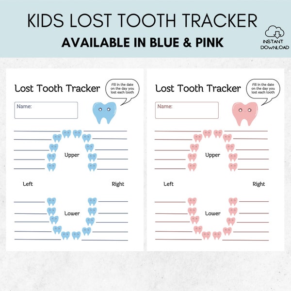 'Losed Tooth Tracker für Kinder | Zahnseidekarte für Kinder | Zahn Tracker | Druckbare Kinder Diagramm |Sofortiger Download