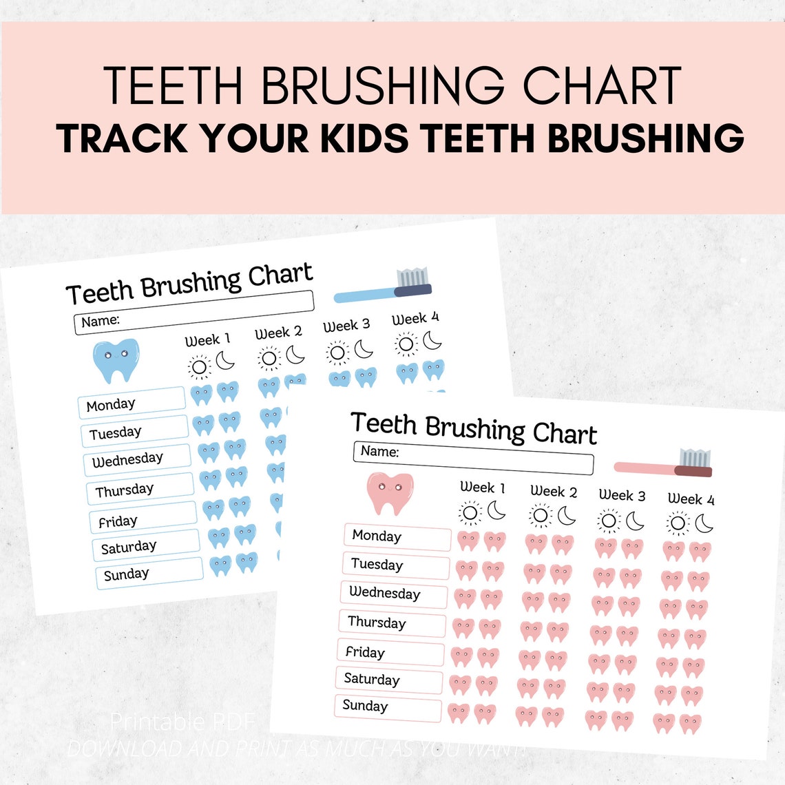 Kids Teeth Brushing Chart Teeth Brushing Tracker Kids Routine Schedule ...