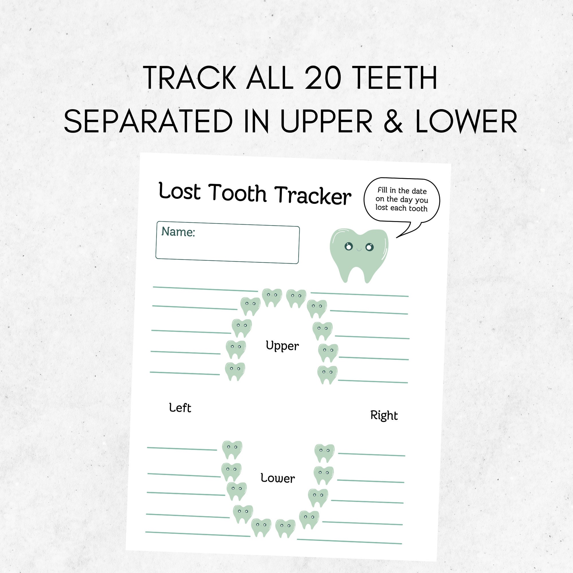 Kids’ Lost Tooth Tracker in Green | Children's Lost Tooth Chart | Lost ...