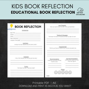 Kids Book Reflection Sheet: Educational Book Report Template (Digital Print)