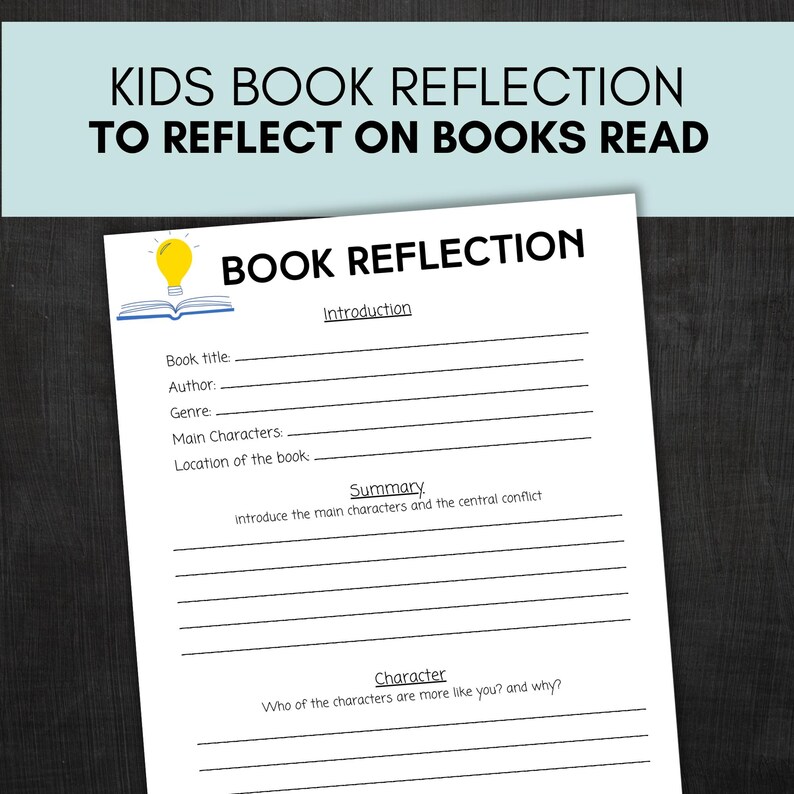 Kids Book Reflection Sheet: Educational Book Report Template (digital ...
