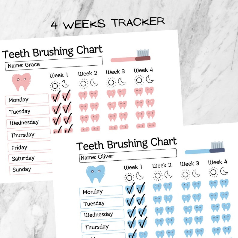 Kids Teeth Brushing Chart Teeth Brushing Tracker Kids Routine Schedule ...