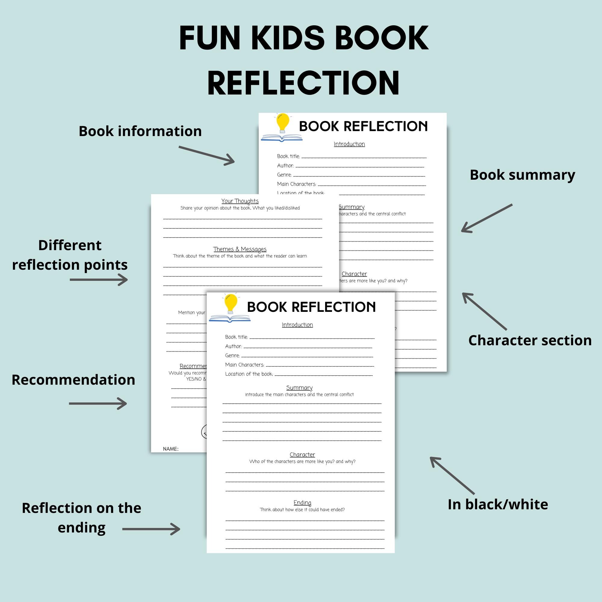 Kids Book Reflection Sheet: Educational Book Report Template (digital ...