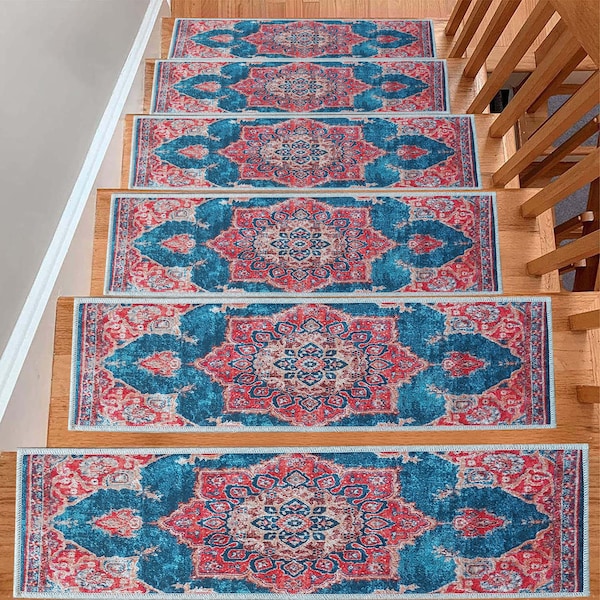 Bohemian Stair Rug, Stair Runner Rug, Stair Treads Runner, Stair Treads Rug, Non-Slip Backing Rug, Stair Treads Set of 13, Washable Rug