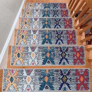 Vintage Patterned Stair Rug, Stair Treads Rug, Non-Slip Backing Rug, Machine Washable Rug, Easy to Clean, Step Rug