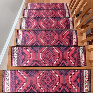 Geometric Stair Rug, Stair Treads Rug, Non-Slip Backing Rug, Machine Washable Rug, Easy to Clean, Step Rug