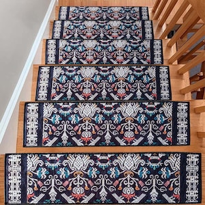 Vintage Patterned Stair Rug, Stair Treads Rug, Non-Slip Backing Rug, Machine Washable Rug, Easy to Clean, Step Rug