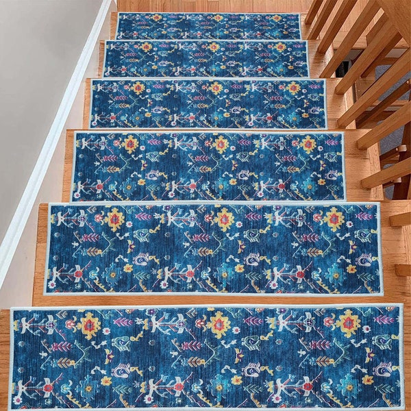 Gorgeous Stair Rug, Blue Stair Rug, Stair Runner Rug, Non-Slip Stair Runner, Ultra Thin Stair Mat, Machine Washable Rug, Carpet Runners