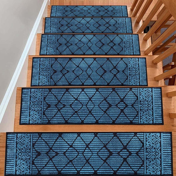 Scandinavian Stair Carpet, Stair Treads Carpet, Stair Treads Rug, Non-Slip Backing Rug, Machine Washable Rug, Easy to Clean, Step Rug