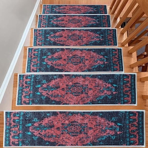 Vintage Patterned Stair Rug, Stair Treads Rug, Non-Slip Backing Rug, Machine Washable Rug, Easy to Clean, Step Rug