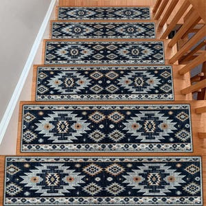 Moroccan Stair Treads Carpet, White Stair Runner Rug, Non-Slip Stair Runner, Ultra Thin Stair Mat, Modern Step Rug, Machine Washable Rug